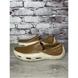 Crocs Brown Leather Vented Soles Cushioned Outdoor Loafers Men’s Sz 12M US/45EU